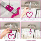 2 Pcs Heart Shaped Car Handle Strap – JD M Drift Charm Rear Bumper Warning Ring Decor for Car Interior Exterior, Subway Bus Handle Accessory, Cute Heart Car Decor Gift for Drivers (Hot Pink-Silver)