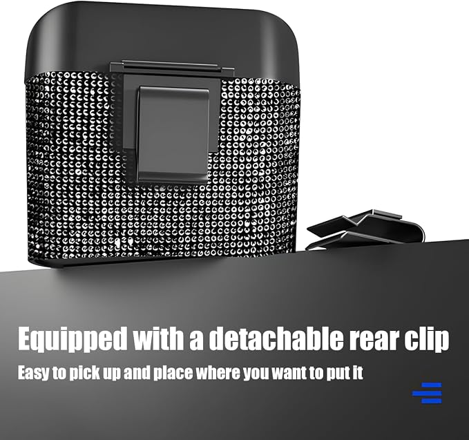 Bling Car Trash Can with Lid, Crystal Rhinestones Leakproof Auto Garbage Hanging Container Bin, Multipurpose Diamond Dustbin Storage Organizer, Universal Vehicle Accessories (Pink)