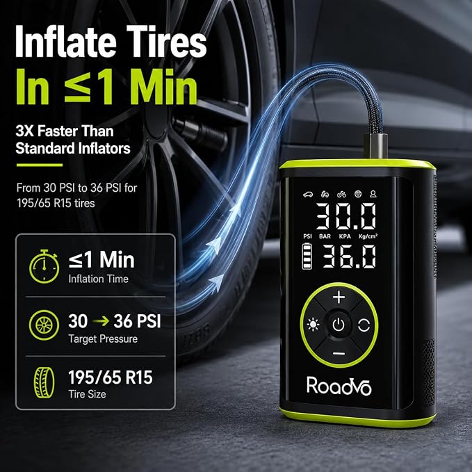 [10000mAh] Tire Inflator Portable Air Compressor - 150PSI 3X Faster Electric Cordless Air Pump for Car Tires, Bike Pump with Presta & Schrader Valves, Digital Gauge, LED Light, Auto Shut-Off
