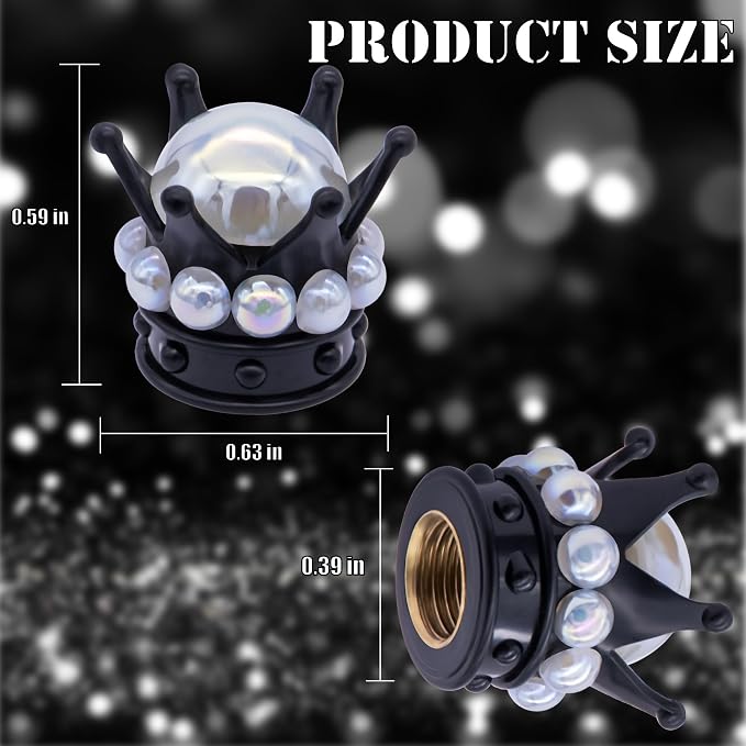 4PCS Crown Bling Tire Stem Valve Caps, Crystal Diamond Tire Air Cap Set Universal Copper Core Stem Covers for Cars, SUV, Trucks, Bikes, Motorcycles, Bicycles (Black & White)