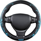 Car Leather Steering Wheel Cover - Panapi Material, Universal 14.5-15 Inch Leather Anti-Slip Breathable Auto Steering Wheel Covers for Men Women (Embroidery-Blue)