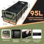 Trunk Organizer for Suv, Sturdy Storage Organization with Non-Slip Bottom Strips, 95L Large Capacity Cargo Organizer for Car, Truck, Sedan, Waterproof Portable Car Organizers for Women Men(Green)