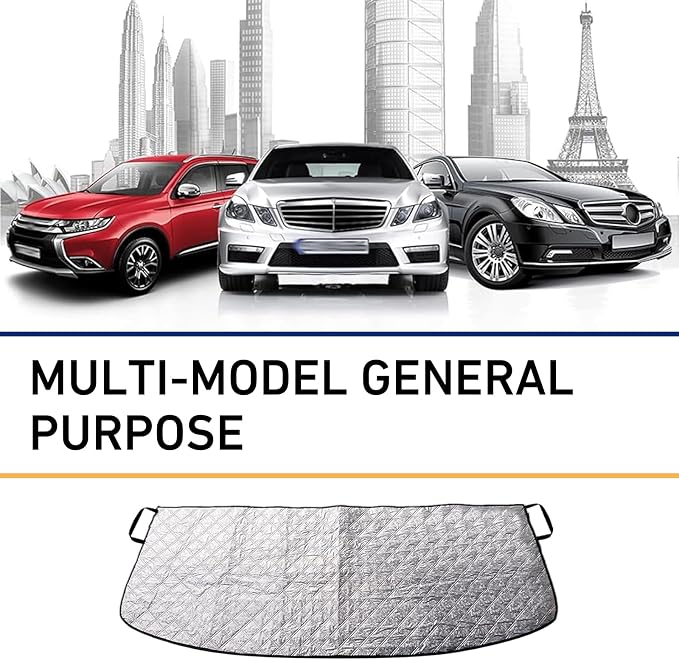 Car Windshield Rain Trough Cover, Foldable Leaf and Snow Proof Shield, Wiper Adsorption Protective Shade with Windproof Fixed Strap, Universal Frost Sunlight Defense for All Season (Silver)