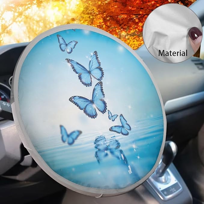 Butterfly Steering Wheel Sunshade Cover, Anti-Heat Cloth Car Steering Wheel Cover Stylish Steering Wheel Accessories for SUV Truck Van Sedan