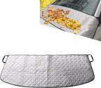 Car Windshield Rain Trough Cover, Foldable Leaf and Snow Proof Shield, Wiper Adsorption Protective Shade with Windproof Fixed Strap, Universal Frost Sunlight Defense for All Season (Silver)