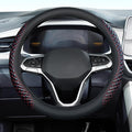 Coverado Car Steering Wheel Cover, Nappa Leather Black & Redline Steering Wheel Covers, Universal 14-15 inch, Anti-Slip, Breathable Steering Wheel Protector for Women Men