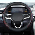 Coverado Car Steering Wheel Cover, Nappa Leather Black & Redline Steering Wheel Covers, Universal 14-15 inch, Anti-Slip, Breathable Steering Wheel Protector for Women Men