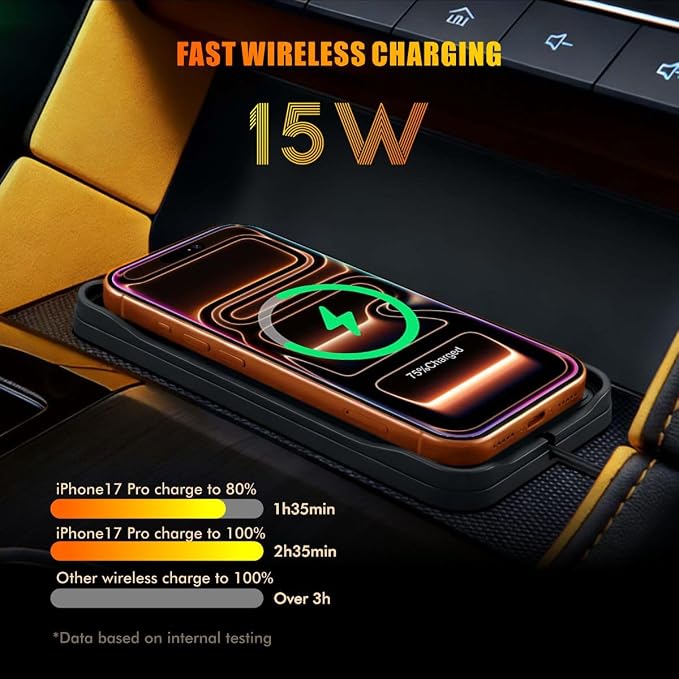 15w Fast Car Wireless Chargers Charging pad Non Slip Charger for Car Wireless Phone Charger for iPhone 17/16/15/14/13/12 Pro, SE3/SE2/XS/X/XR/8, 100cm Cable