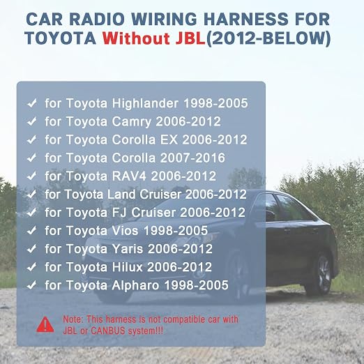 Car Stereo Wiring Harness Adapter for Toyota | 16Pin Android Radio Wire Harness Compatible wtih Highlander RAV4 Camry Corolla Land FJ Cruiser Yaris No JBL Amplifier&Canbus