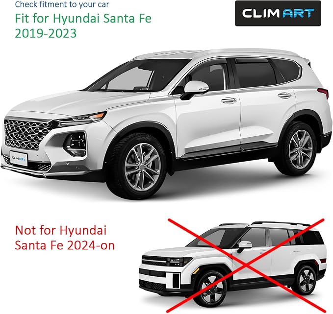 in-Channel Incredibly Durable Rain Guards for Hyundai Santa Fe 2019-2023, Original Window Deflectors, Vent Window Visors, Vent Deflector, 4 pcs. - 619481