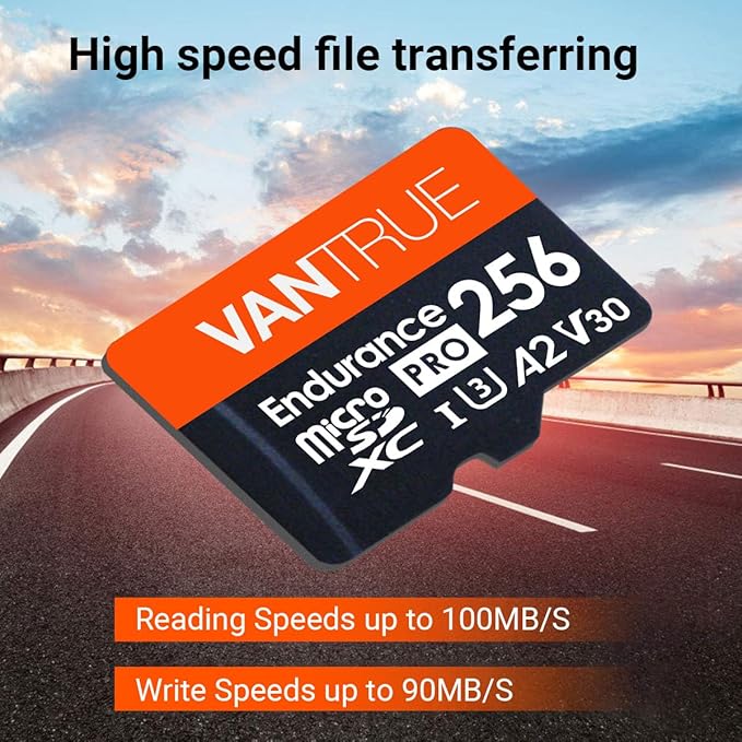 256GB microSDXC UHS-I U3 4K UHD Video High Speed Transfer Monitoring SD Card with Adapter for Dash Cams, Body Cams, Action Camera, Surveillance & Security Cams