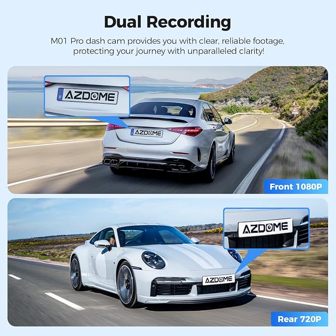 M01 Dual Dash Cam Front and Rear with Free 64GB Card, 3" Screen Dual Dashboard Camera for Car, Built-in ADAS G-Sensor, 24H Parking Mode Car Camera (M01 Pro)