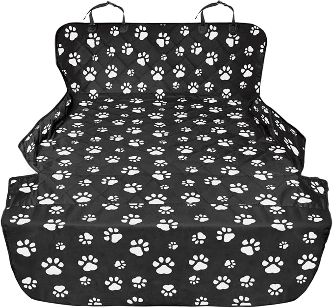 SUV Cargo Liner for Dogs, Water Resistant Pet Cargo Cover Dog Seat Cover Mat for SUVs Sedans Vans with Bumper Flap Protector, Non-Slip, Large Size Universal Fit, Paw Print