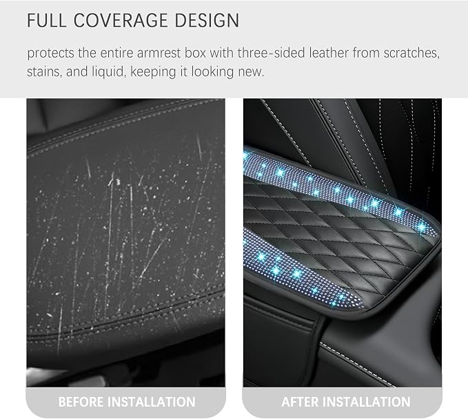 Bling Rhinestones Center Console Covers for Cars,Upgraded Arm Rest Cover for Car with Side Storage Pocket for Car Seat Organizer,Middle Console Cover Stylish Car Decoration (Bling Blue)