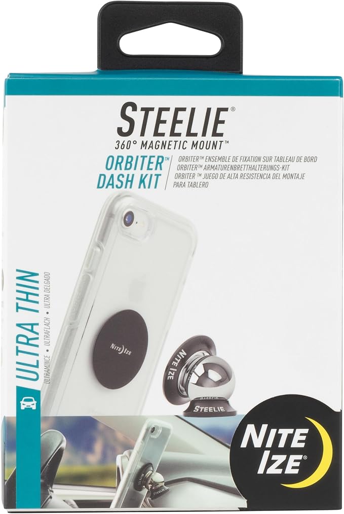 Steelie Orbiter Dash Kit - Metal Plate Attaches to Exterior of Charger - Dashboard System with Magnetic Socket, Dash Mount & Metal Plate - Orbiter