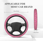 Pink Leopard Print Steering Wheel Cover for Women, Universal 15 Inch Fit, Thickened Neoprene Non-Slip Car Wheel Protector, Stylish Car Interior Accessories for Auto SUV Truck, Breathable & Durable