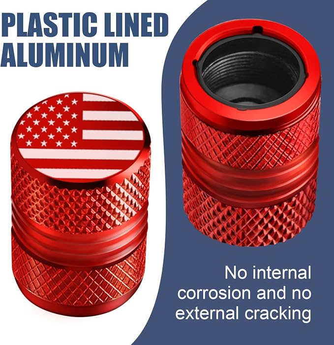 Tire Valve Stem Caps for Car American Flag Tires Air Caps Cover 8 Pack Corrosion Resistant Premium Alloy Universal for SUV Truck Motorcycle Bike Red