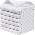 Large Microfiber Waffle Weave Cleaning Cloth,Highly Absorbent Kitchen Towels,Quick Drying Lint Free Dish Towels for Kitchen,6 Pack,White,15.7×15.7 inch