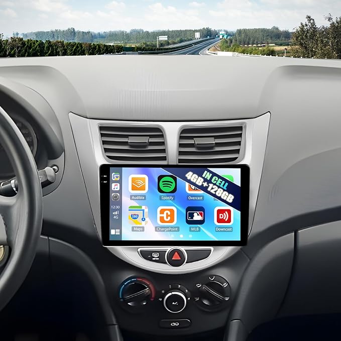 4G+128G Car Stereo for 2012 2013 2014 2015 2016 2017 Hyundai Accent Radio Android 15 CarPlay Android Auto GPS Bluetooth 9 Inch in-Cell 1280 * 720 Touch Screen Head Unit with Backup Camera