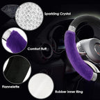 Rhinestone Fluffy Steering Wheel Cover - Comfortable Non-Slip Luxury Faux Wool, Universal Fit for 14.5" to 15" Steering Wheels