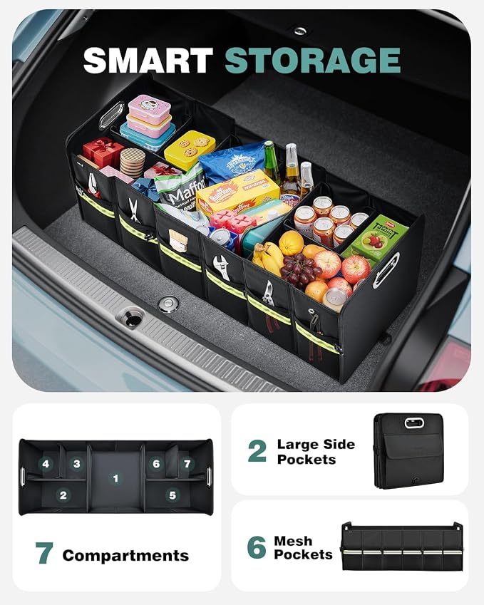 Update Trunk Organizer for Suv, Large Truck Organizer Back Seat Storage Premium, Collapsible Multi-Compartment Car Organizers and Storage Waterproof