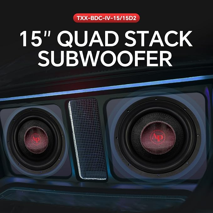 15“ Quad Stack Composite Cone Subwoofer (TXX-BDC-IV-15), Superior Performance, 2800W, 3.3" BASV Voice Coil, 4 Magnets, Non-Press Paper Cone, Aluminum Basket, Multi-Connect, 2 x 4 Ohms