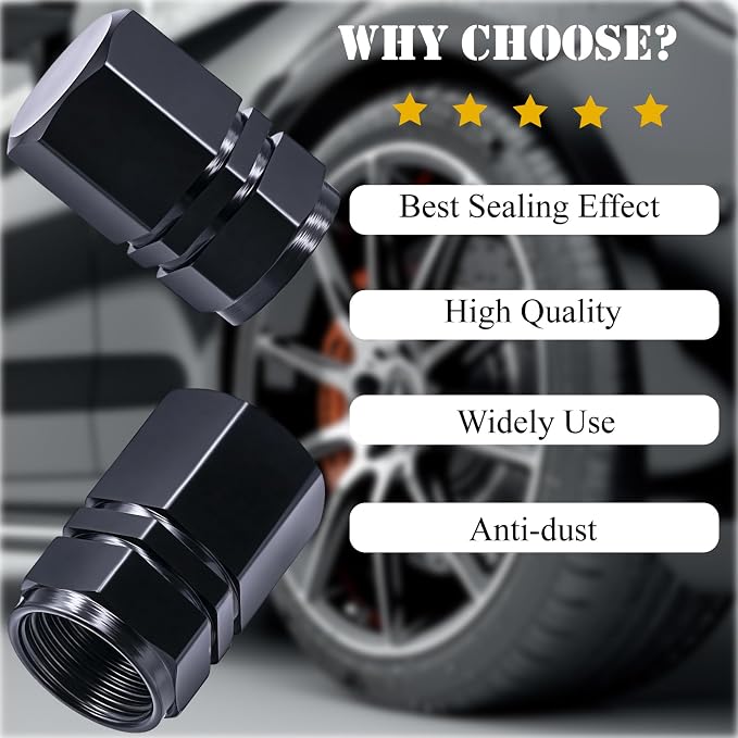 4PCS Tire Valve Stem Caps, with Rubber O-Ring, Corrosion Resistant Leak-Proof, Aluminum Alloy Universal Wheel Valve Covers for Cars, SUV, Trucks, Bikes, Motorcycles, Bicycles(Black)