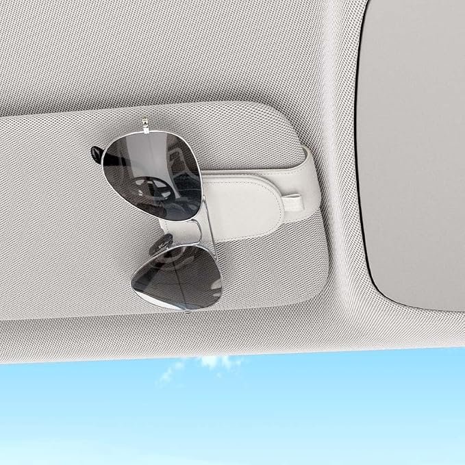 Sunglass Holder for Car Visor, White, 2 Packs | Suede Cloth, Magnetic, Organizer for Car Accessories