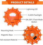 Led Road Flares 4 Pack LED Flares Emergency Kit Recharge LED Flares Light with Magnetic Roadside Safety Disc Flares Kit with Breaker Whistle for Vehicle