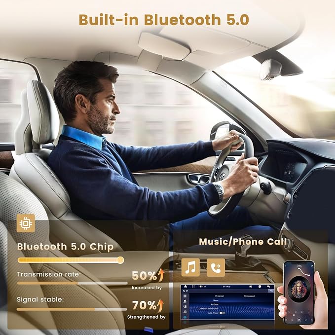 6.9 Inch Single Din Car Stereo Wireless Carplay Touchscreen Car Radio Wireless Android Auto, Bluetooth 5.0, Mirror Link, Backup Camera, EQ/FM Audio Receivcer 1DIN with USB/Type-C, SWC, Mic