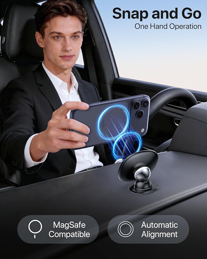 for MagSafe Car Mount【Strong Magnets】 Magnetic Phone Holder for Dashboard，360 Adjustable Car Phone Holder, Compatible with Garmin GPS iPhone Android and All Smartphones, Black