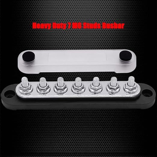 7 x M6 (1/4") Studs Power Distribution Block Bus Bar 12V, 5.9" HD 150A Marine BusBar Battery Distribution Block W/Cover for Car Boat Solar (Black)