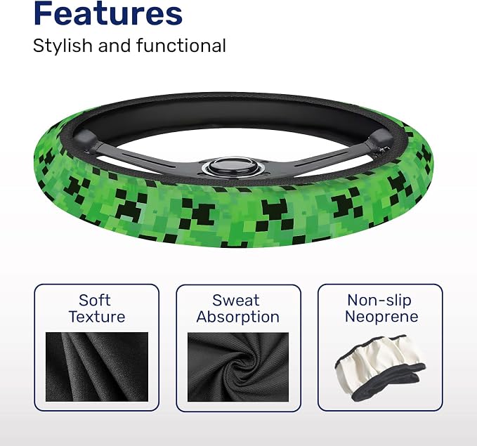 Pixel Zombie Steering Wheel Cover, Non Slip Polyester Car Wheel Protector for Car SUV Truck, Universal 15 Inch