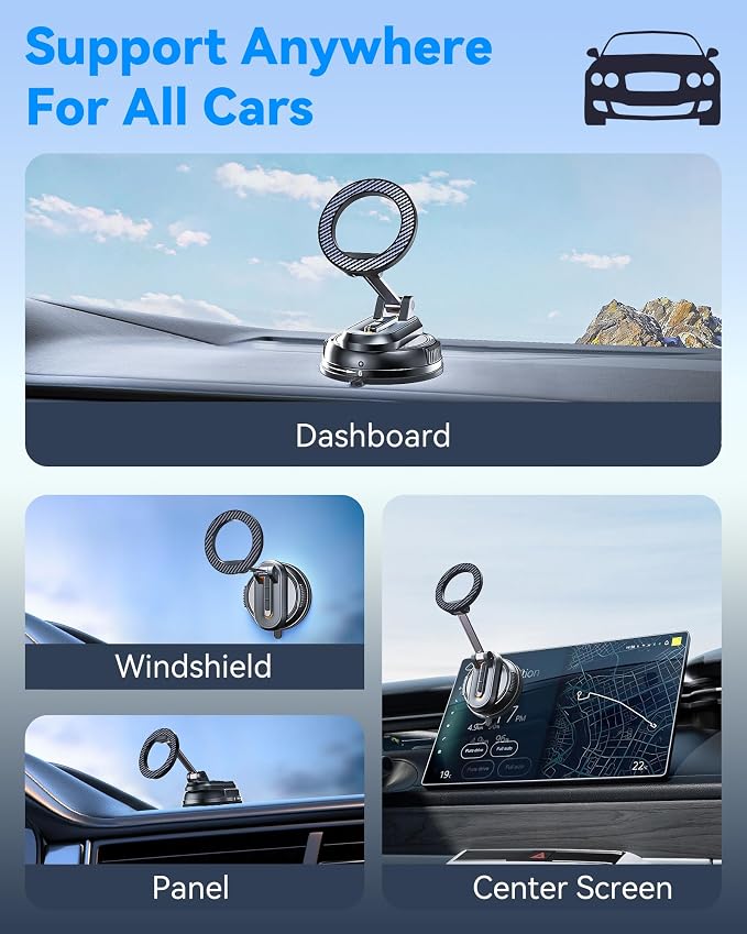 2-IN-1 Detachable MagSafe Car Mount [2800gf Strong Magnet & 89+LBS Suction Base] Vacuum Magnetic Phone Holders for Your Car, 360° Adjustable for iPhone 17 Pro Max 16 15 14 13 12, Car Accessories