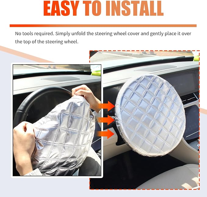 Car Steering Wheel Cover Sun Shade,3-Layer Aluminum Film Car Wheel Cover Protects Against Sun Damage,Universal Sterring Wheels Covers Cars Accessories for Cars,SUVs
