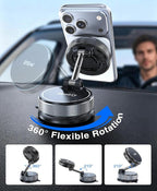 25W Qi2.2 MagSafe Car Mount Charger Built-in Cooling Fan, Upgraded Vacuum Suction Cup 360° Rotation, Magnetic Wireless Car Charger with 63W Adapter for iPhone 17 16 Pro Max Samsung S26 Ultra