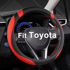Customized Auto Car Steering Wheel Cover for Toyota Tacoma,4Runner,Tundra,Sequoia,15.5-16 inch (Black+Red-Large Size)