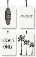 Black Coastal Summer Car Air Freshener 4 Pcs Coconut Scented, Ocean Surfboard Palm Tree Beach Car Accessories Mirror Decor for Women, Beachy Hanging Air Freshener for Cars Closet Drawer Books