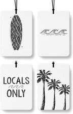 Black Coastal Summer Car Air Freshener 4 Pcs Coconut Scented, Ocean Surfboard Palm Tree Beach Car Accessories Mirror Decor for Women, Beachy Hanging Air Freshener for Cars Closet Drawer Books