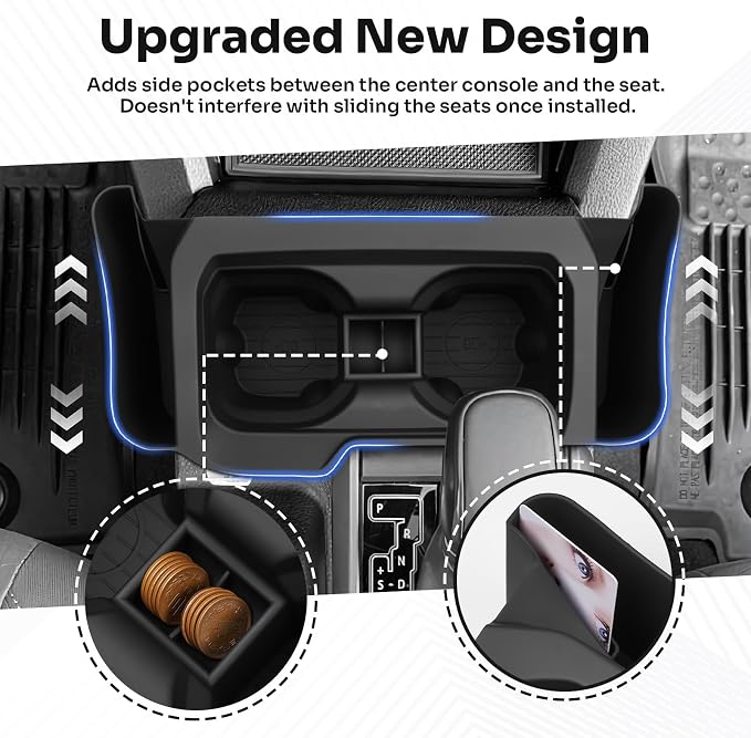 Center Console Cup Holder Insert for 2016-2023 Toyota Tacoma Interior Accessories, TPE Silicone Material 2-in-1 Center Console Drink Cup Holder Insert