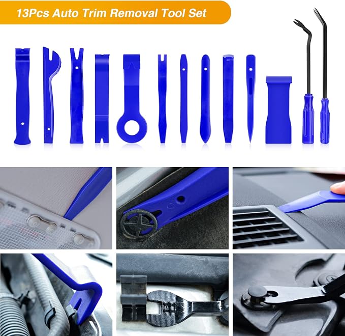 13PCS Nylon Trim Removal Tool Set for Bumper Fastener Rivet Clips Car Clip Panel Audio Video Dashboard Dismantle Blue