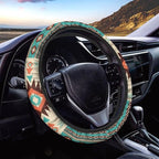 Southwest Aztec Beige Cyan Auto Steering Wheel Cover for Women Men, Universal 15 Inch Soft Elastic Steering Wheel Wrap Anti-Slip Easy to Install Car Accessories
