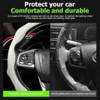 Mandark Car Steering Wheel Cover, Suede Sport Vehicle Steer Wheel Protector Fitting 15 Inch, Non-Slip Comfortable Automotive Interior Decoration Accessories, Universal for Most Cars (Beige)