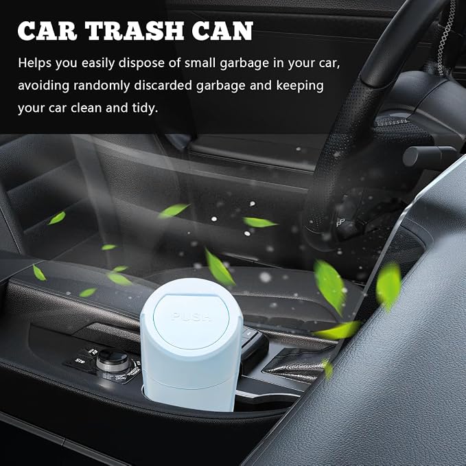 Car Trash Can Bin with Lid, Mini Vehicle Cup Holder Organizer Leakproof Garbage Bin, Waterproof Cup Type Trash Can Multi-Function Storage Container for RV Home Office (Light Blue)
