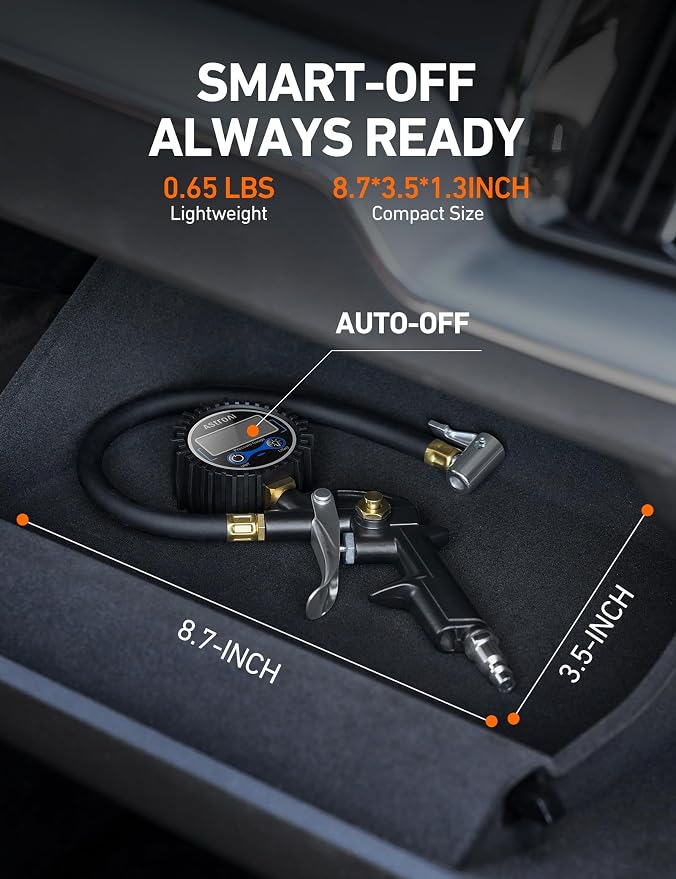 Digital Tire Pressure Gauge with Inflator, 3-250PSI Air Compressor Accessories with Heavy Duty Air Chuck Quick Connect Coupler, Fits 1/4" NPT – for Car Truck SUV RV, 1 Pack Compact