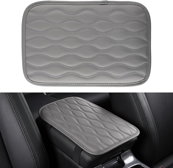 Car Center Console Cover, Upgraded Leather Car Armrest Cushion, Universal Waterproof Cushion Pad, Non-Slip Car Interior Accessories, Fits Most Sedans SUVs Trucks (Gray)