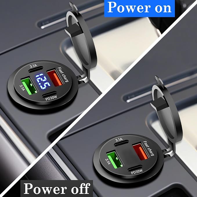 66W 12V USB Outlet, 4 Port Dual PD & Dual Quick Charge 3.0 Car Charger with Voltmeter for Car Boat Marine RV