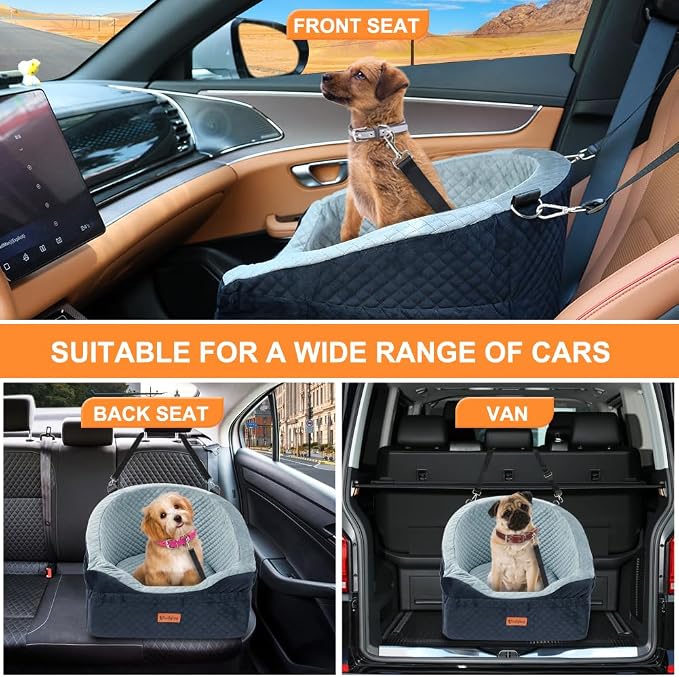 Dog Car Seat for Small & Medium Dogs, Detachable & Washable Booster Seat for Pets Up to 30lbs, Travel Bed with Storage Pockets and Safety Belt – Gray&Black