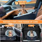 Dog Car Seat for Small & Medium Dogs, Detachable & Washable Booster Seat for Pets Up to 30lbs, Travel Bed with Storage Pockets and Safety Belt – Gray&Black