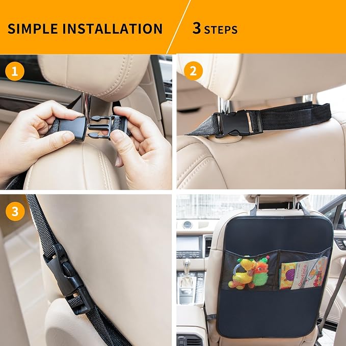 Kick Mats with Organizer -2 Pack Backseat Protector SeatCovers for Your Car, SUV, Minivan or Truck Seats - VehicleBack Seat Kids Safety Accessories -Universal Fit AutomotiveInterior Protectors